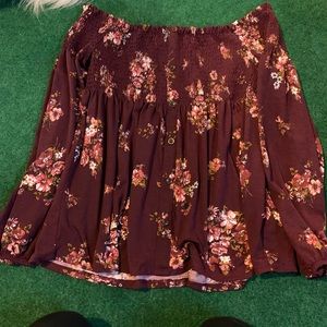 Maroon floral detail off the shoulder top